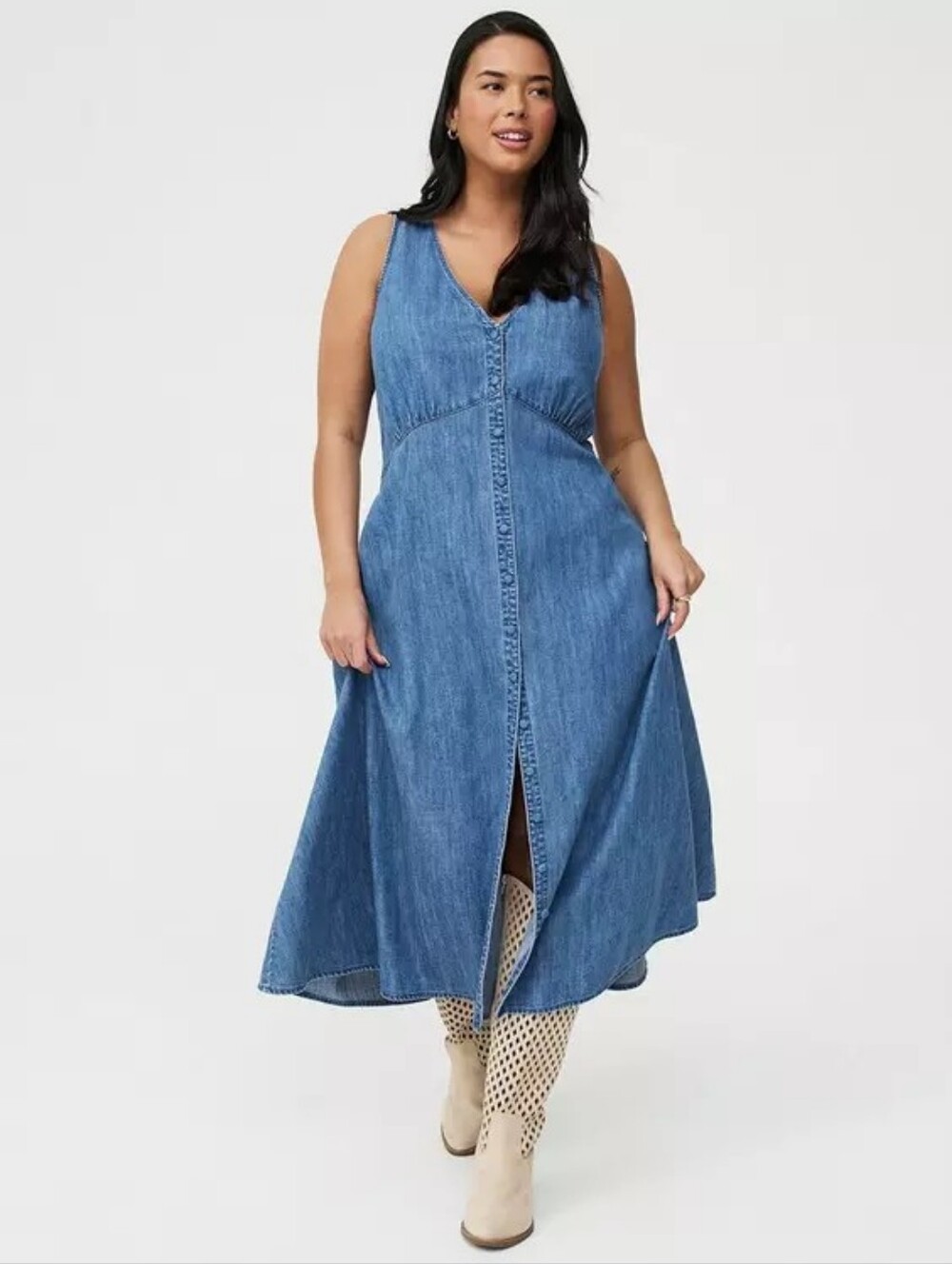 Torrid Y2K 90 inspired Blue Jean Denim Midi Dress 3X Nwt